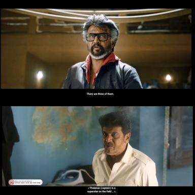 Jailer meme template with Muthuvel "Tiger" Pandian (Rajinikanth) with Narasimha (Shivaraj Kumar)