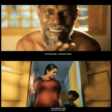 Jailer meme template with Varman (Vinayakan) with Vijayalakshmi "Viji" Pandian (Ramya Krishnan) with Rithvik "Rithu" Arjun (Rithvik)