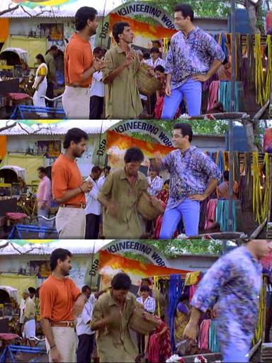 Kadhala Kadhala meme template with Ramalingam (Kamal Haasan) with Sundaralingam (Prabhu Deva) with Corporation Worker (Vaiyapuri)