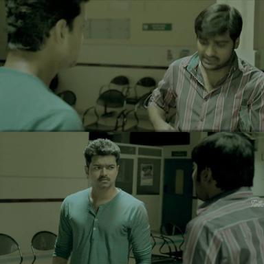 Kaththi meme template with Kathiresan / Jeevanandham (Vijay)