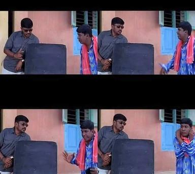 Kundakka Mandakka meme template with 'Ilango' Ilangovan (R. Parthiban) with Chellappa (Vadivelu)