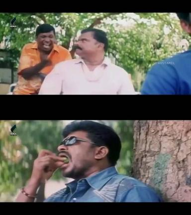 Kundakka Mandakka meme template with 'Ilango' Ilangovan (R. Parthiban) with Chellappa (Vadivelu)