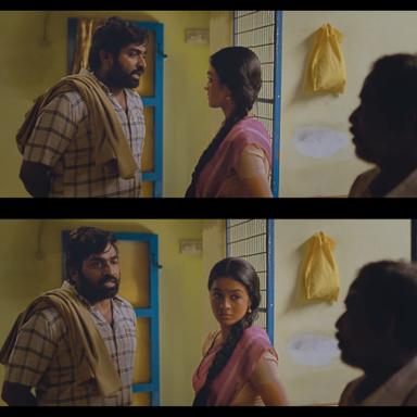 The Great Man meme template with Radhakrishnan (Vijay Sethupathi) with  (Gayathrie Shankar)