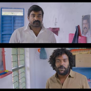 The Great Man meme template with Radhakrishnan (Vijay Sethupathi) with Manikandan (Manikanda Rajan)