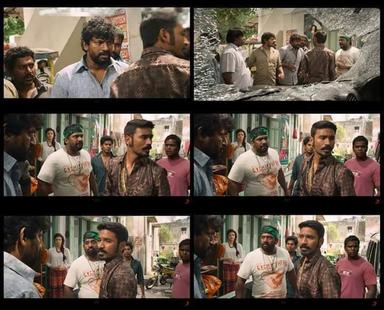 Maari meme template with Maari (Dhanush) with Sanikilamai (Robo Shankar) with Adithangi (Kalloori Vinoth)