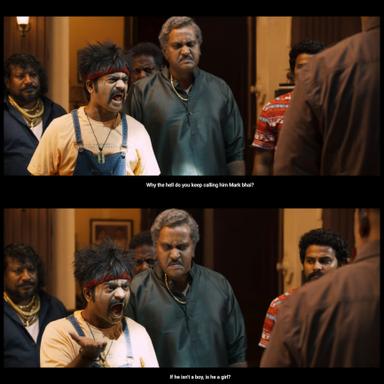 Mark Antony meme template with Mark/Antony (Vishal Krishna) with Ekambaram (Sunil Varma)