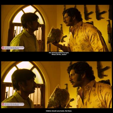 Mark Antony meme template with Mark/Antony (Vishal Krishna) with Jackie Pandian / Madhan Pandiyan (S. J. Suryah)