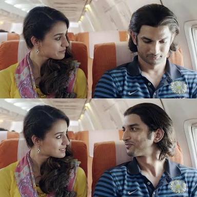 M.S. Dhoni: The Untold Story meme template with Mahendra 'Mahi' Singh Dhoni (Sushant Singh Rajput) with Priyanka Jha (Disha Patani)