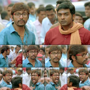 Naanum Rowdydhaan meme template with 'Pondy' Pandi (Vijay Sethupathi) with Junior Rowdy (Balaji Patturaj)