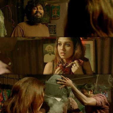 Naanum Rowdydhaan meme template with 'Pondy' Pandi (Vijay Sethupathi) with Kadambari (Nayanthara)