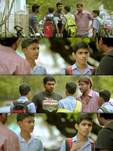 Naanum Rowdydhaan meme template with 'Pondy' Pandi (Vijay Sethupathi) with Junior Rowdy (Balaji Patturaj)