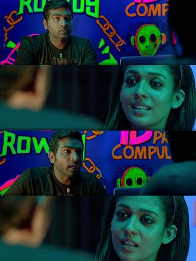 Naanum Rowdydhaan meme template with 'Pondy' Pandi (Vijay Sethupathi) with Kadambari (Nayanthara)