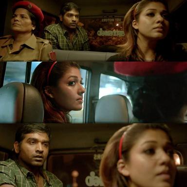 Naanum Rowdydhaan meme template with 'Pondy' Pandi (Vijay Sethupathi) with Kadambari (Nayanthara)