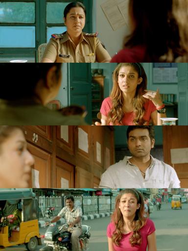 Naanum Rowdydhaan meme template with 'Pondy' Pandi (Vijay Sethupathi) with Kadambari (Nayanthara) with Inspector Meenakumari (Radhika Sarathkumar)