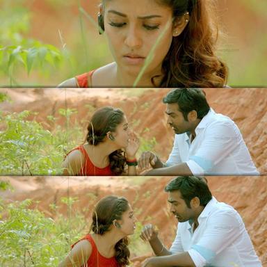 Naanum Rowdydhaan meme template with 'Pondy' Pandi (Vijay Sethupathi) with Kadambari (Nayanthara)