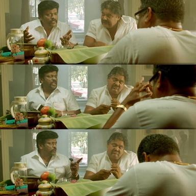 Naanum Rowdydhaan meme template with 'Pondy' Pandi (Vijay Sethupathi) with Killivalavan (R. Parthiban) with Mansoor (Mansoor Ali Khan)