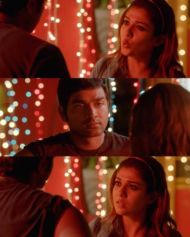 Naanum Rowdydhaan meme template with 'Pondy' Pandi (Vijay Sethupathi) with Kadambari (Nayanthara)