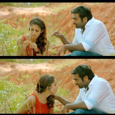 Naanum Rowdydhaan meme template with 'Pondy' Pandi (Vijay Sethupathi) with Kadambari (Nayanthara)