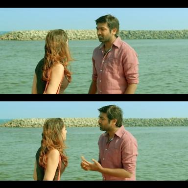 Naanum Rowdydhaan meme template with 'Pondy' Pandi (Vijay Sethupathi) with Kadambari (Nayanthara)