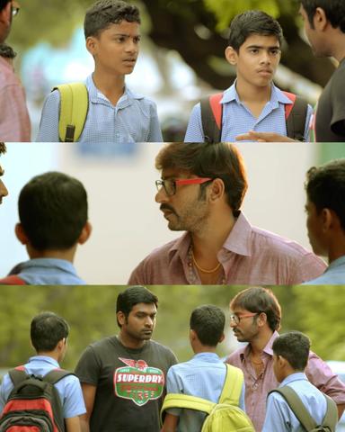 Naanum Rowdydhaan meme template with 'Pondy' Pandi (Vijay Sethupathi) with Junior Rowdy (Balaji Patturaj)