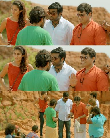 Naanum Rowdydhaan meme template with 'Pondy' Pandi (Vijay Sethupathi) with Kadambari (Nayanthara) with Junior Rowdy (Balaji Patturaj) with Pondicherry Don (Anandaraj)