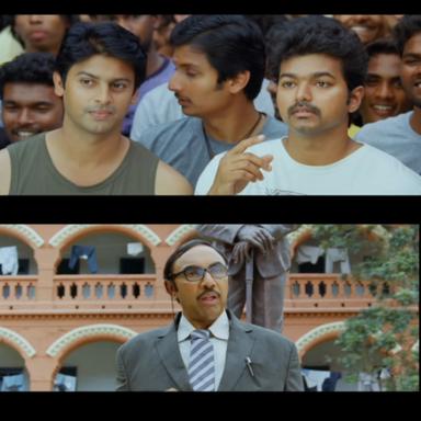 Nanban meme template with Panchavan "Pari" Pariventhan/Kosaksi "Pappu" Pasapugazh (Vijay) with Sevarkodi Senthil (Jiiva) with Venkat Ramakrishnan (Srikanth) with Virumandi Santhanam (Virus) (Sathyaraj)