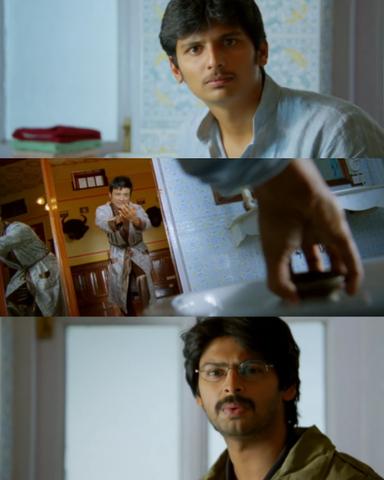 Nanban meme template with Sevarkodi Senthil (Jiiva) with Venkat Ramakrishnan (Srikanth) with Panchavan Pariventhan (S. J. Suryah)