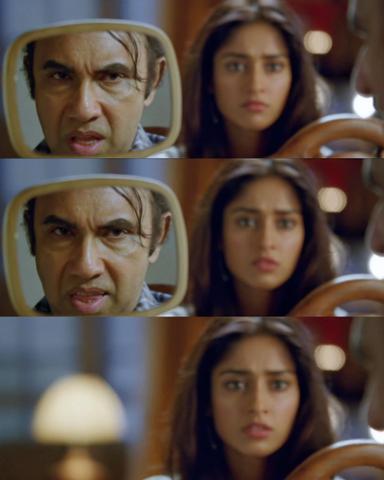 Nanban meme template with Ria Santhanam (Ileana D'Cruz) with Virumandi Santhanam (Virus) (Sathyaraj)