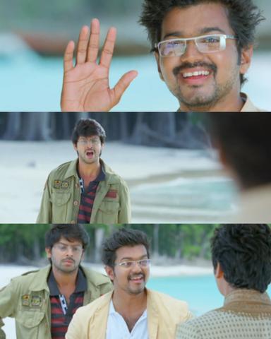 Nanban meme template with Panchavan "Pari" Pariventhan/Kosaksi "Pappu" Pasapugazh (Vijay) with Sevarkodi Senthil (Jiiva) with Venkat Ramakrishnan (Srikanth)