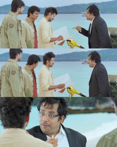 Nanban meme template with Panchavan "Pari" Pariventhan/Kosaksi "Pappu" Pasapugazh (Vijay) with Sevarkodi Senthil (Jiiva) with Venkat Ramakrishnan (Srikanth) with Srivatsan (Silencer) (Sathyan Sivakumar)