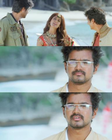 Nanban meme template with Sevarkodi Senthil (Jiiva) with Panchavan "Pari" Pariventhan/Kosaksi "Pappu" Pasapugazh (Vijay) with Venkat Ramakrishnan (Srikanth) with Ria Santhanam (Ileana D'Cruz)