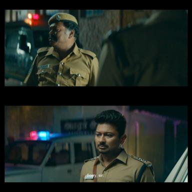 Nenjuku Needhi meme template with Vijayragavan IPS (Udhayanidhi Stalin) with  (Mayilsamy)