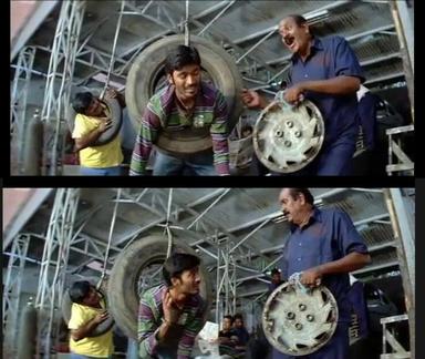 Padikathavan meme template with Radhakrishnan (Rocky) (Dhanush) with Assault Arumugam (Vivek)