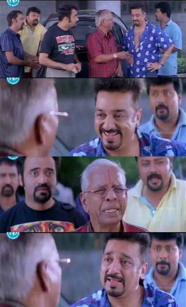 Panchatanthiram meme template with Ramachandramurthy (Kamal Haasan) with Iyappan Nair (Jayaram) with Ganesh (Ramesh Aravind) with Hanumanth Reddy (Sriman) with Parthasarathy (Nagesh) with Vedhantham or Vedham (Yugi Sethu)