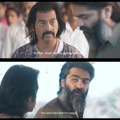 Pathu Thala meme template with AG Ravanan 'AGR' (Silambarasan) with Kuttaparai (Redin Kingsley)