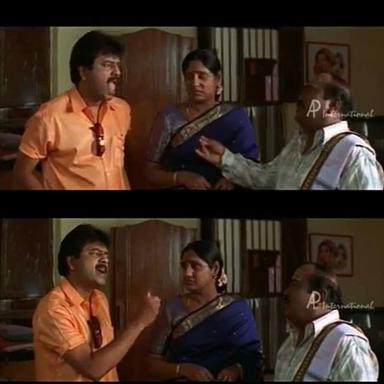 Perazhagan meme template with Chinna / Karthik (Suriya) with Kuzhandhai (Vivek)