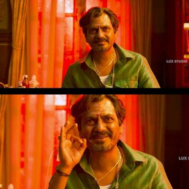 Petta meme template with Petta 'Kaali' Velan (Rajinikanth) with Singaar 'Singaaram' Singh (Nawazuddin Siddiqui)