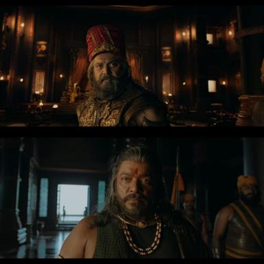 Ponniyin Selvan: Part I meme template with Periya Pazhuvettarayar (R. Sarathkumar) with Chinna Pazhuvettarayar (R. Parthiban)