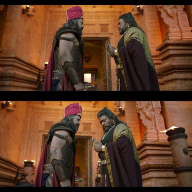 Ponniyin Selvan: Part II meme template with Periya Pazhuvettarayar (R. Sarathkumar) with Chinna Pazhuvettarayar (R. Parthiban)