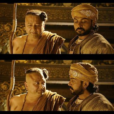 Ponniyin Selvan: Part II meme template with Vanthiyathevan (Karthi) with Alwarkkadiyan Nambi (Jayaram)