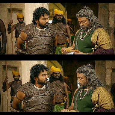 Ponniyin Selvan: Part II meme template with Vanthiyathevan (Karthi) with Chinna Pazhuvettarayar (R. Parthiban)