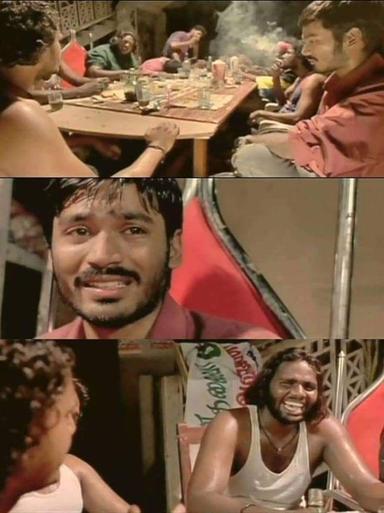 Pudhupettai meme template with Thamizhselvan (N. Azhagamperumal) with 'Kokki' Kumar (Dhanush)