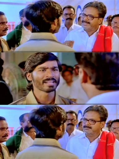 Pudhupettai meme template with Thamizhselvan (N. Azhagamperumal) with 'Kokki' Kumar (Dhanush)