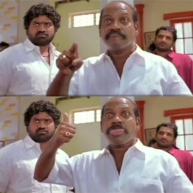 Pudhupettai meme template with Thamizhselvan (N. Azhagamperumal) with 'Kokki' Kumar (Dhanush)