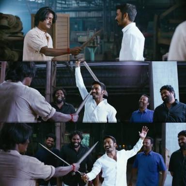 Pudhupettai meme template with Thamizhselvan (N. Azhagamperumal) with 'Kokki' Kumar (Dhanush)