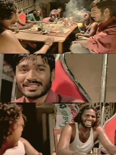 Pudhupettai meme template with Thamizhselvan (N. Azhagamperumal) with 'Kokki' Kumar (Dhanush)