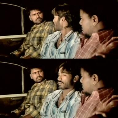 Pudhupettai meme template with Thamizhselvan (N. Azhagamperumal) with 'Kokki' Kumar (Dhanush)