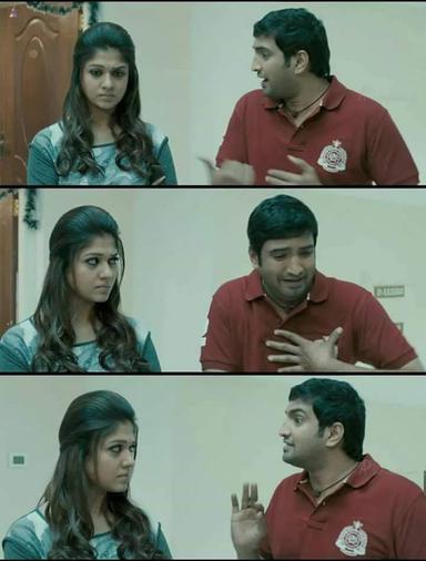 Raja Rani meme template with Sarathy (Santhanam) with Regina (Nayanthara)