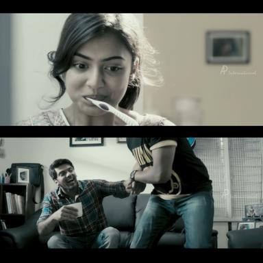 Raja Rani meme template with John (Arya) with Keerthana (Nazriya Nazim Fahadh) with Sarathy (Santhanam)