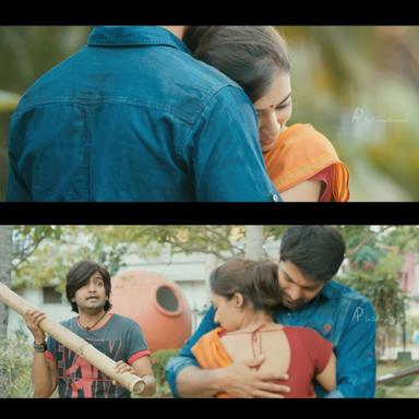 Raja Rani meme template with John (Arya) with Sarathy (Santhanam) with Keerthana (Nazriya Nazim Fahadh)